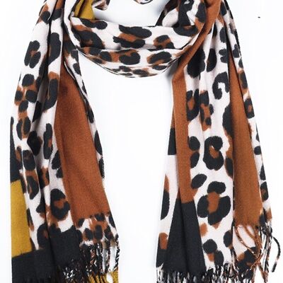J-E12.1 SCARF405-003B Écharpe douce Léopard 180x70cm Marron