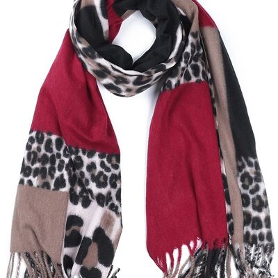 T-K5.2 SCARF405-003A Écharpe douce Léopard 180x70cm Marron-Rouge