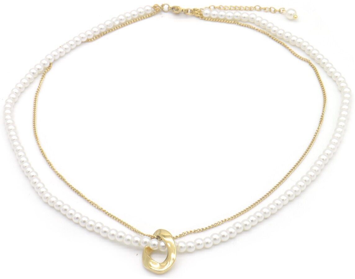 A-E24.2 N2457-008G S.Collana in acciaio e perle