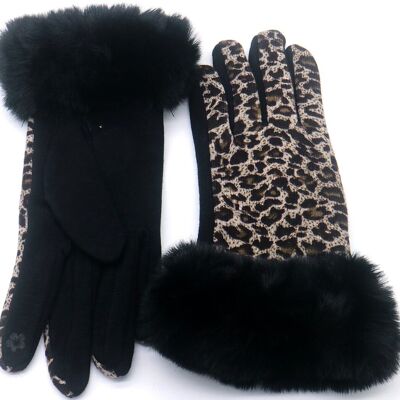 Q-L8.2 GLOVE501-011-1 Gloves Leopard Faux Fur