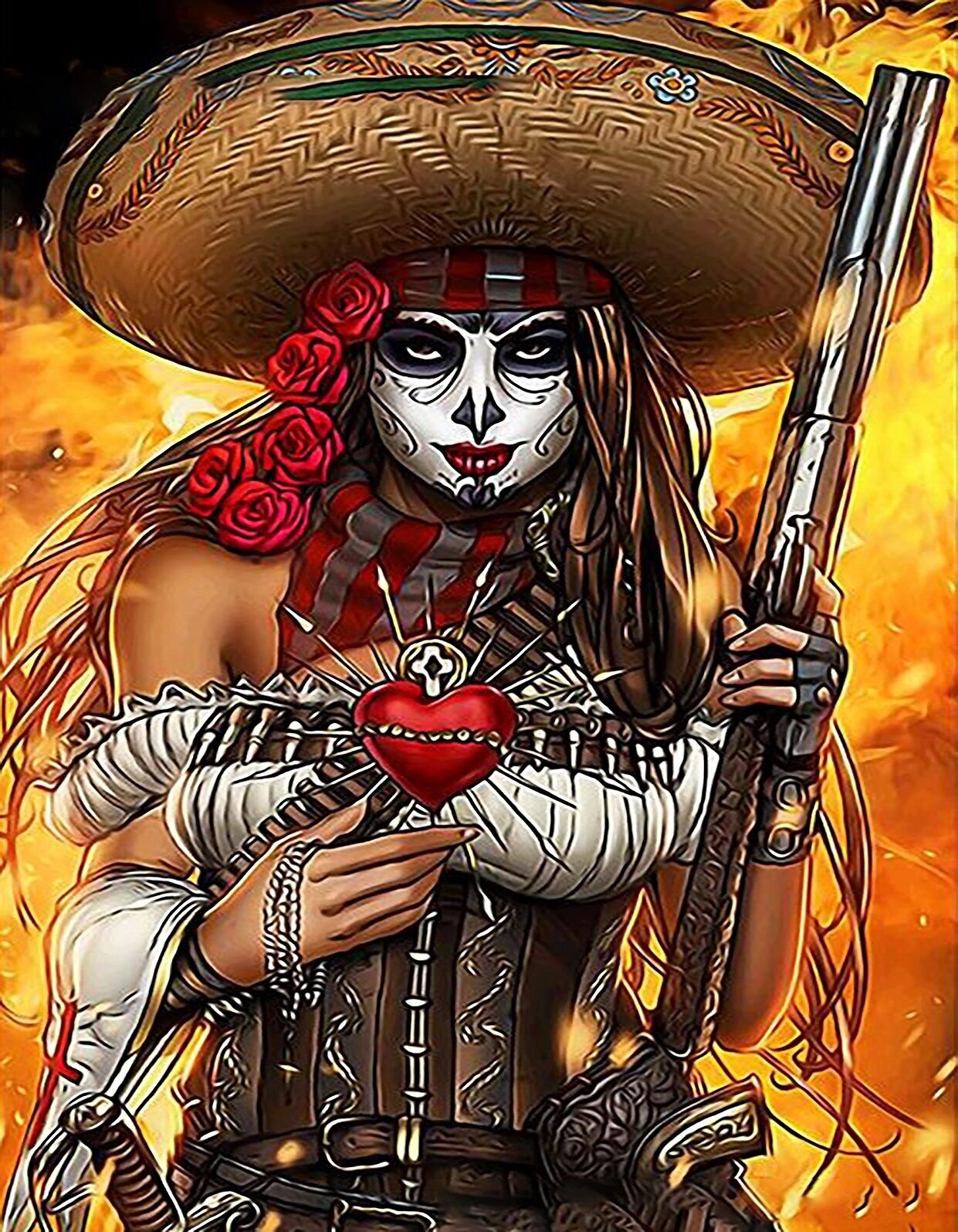 T-F2.1 GC82060 Diamantmalerei - Leinwand 50x40cm - Gemälde 45x35cm Cowgirl