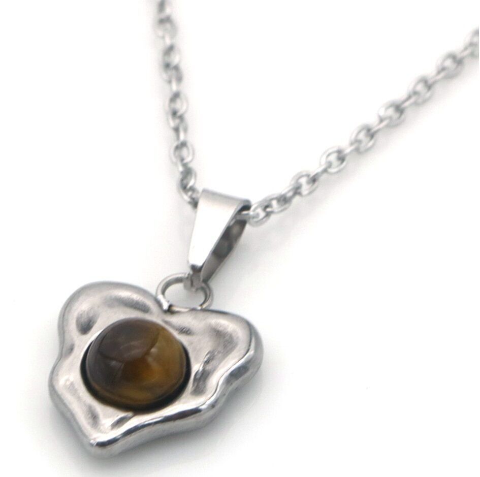 A-A15.3 N091-028S-1 S.Collana in acciaio con cuore in pietra