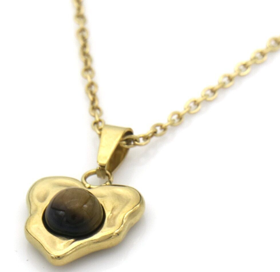 D-C11.2 N091-028G-1 S.Collana in acciaio con cuore in pietra