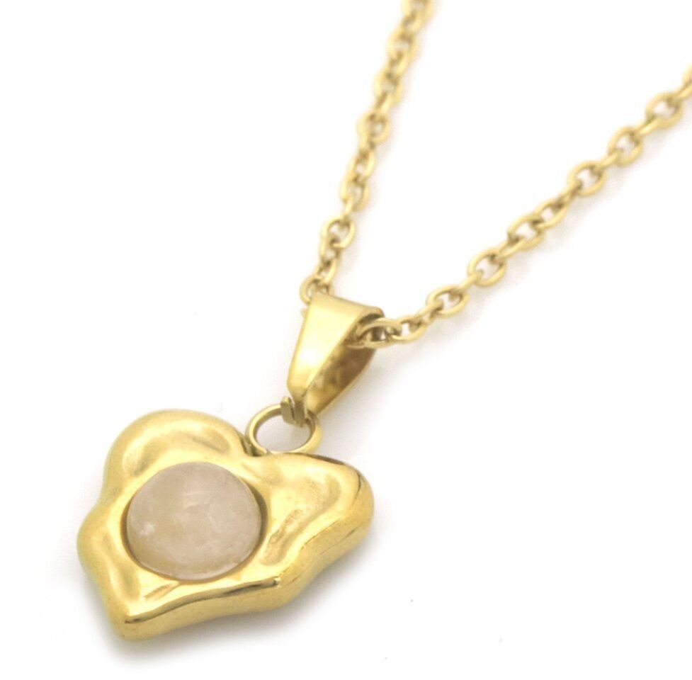 D-C24.1 N091-028G-3 S.Collana in acciaio con cuore in pietra