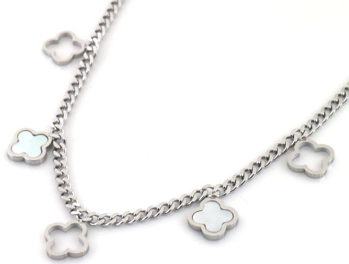 B-A11.1 N091-032S S.Collana in acciaio Trifogli MOP