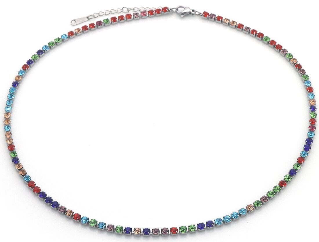 H-A22.1 N091-123S-Multi S.Collana in acciaio con cristalli