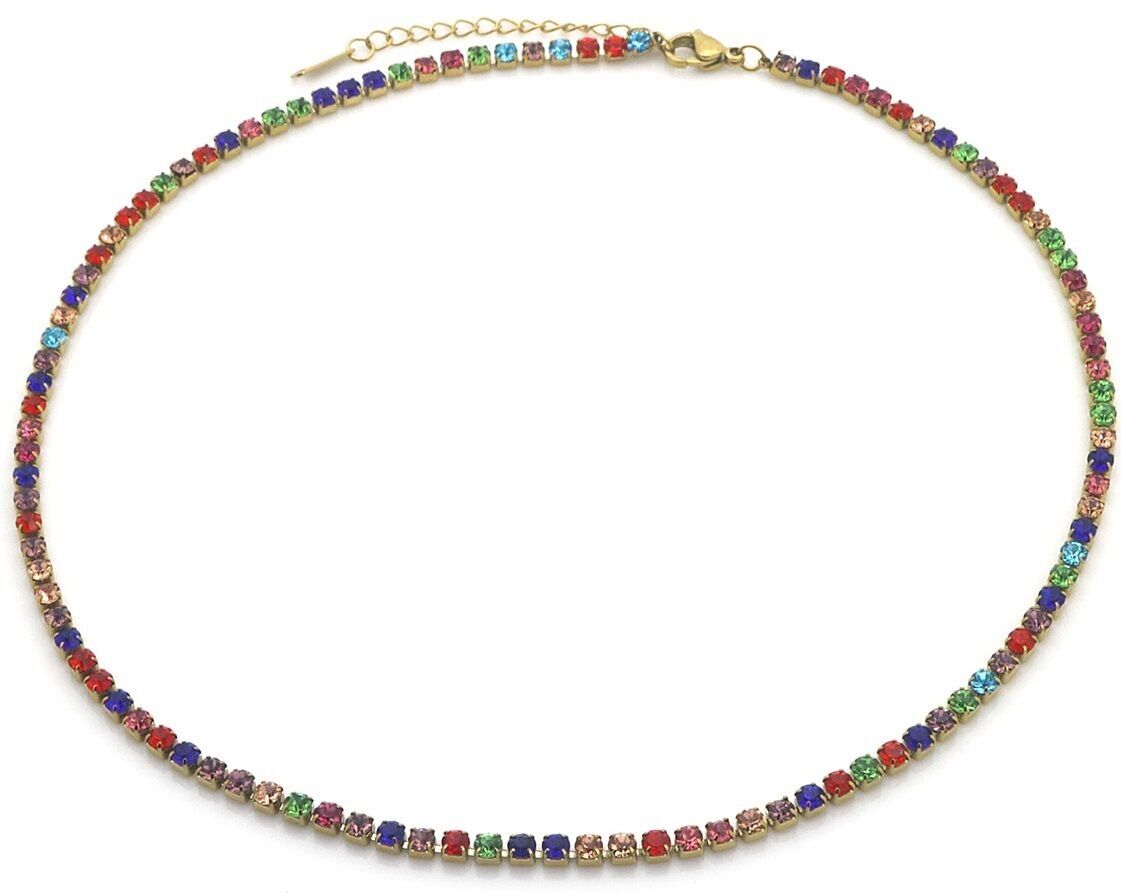 H-B9.1 N091-123G-Multi S.Collana in acciaio con cristalli