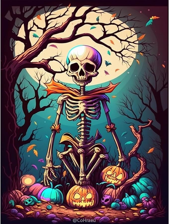 Domanda-Risposta1.1 DP24080308 Diamond Painting - Tela 50x40cm - Dipinto 45x35cm Scheletro