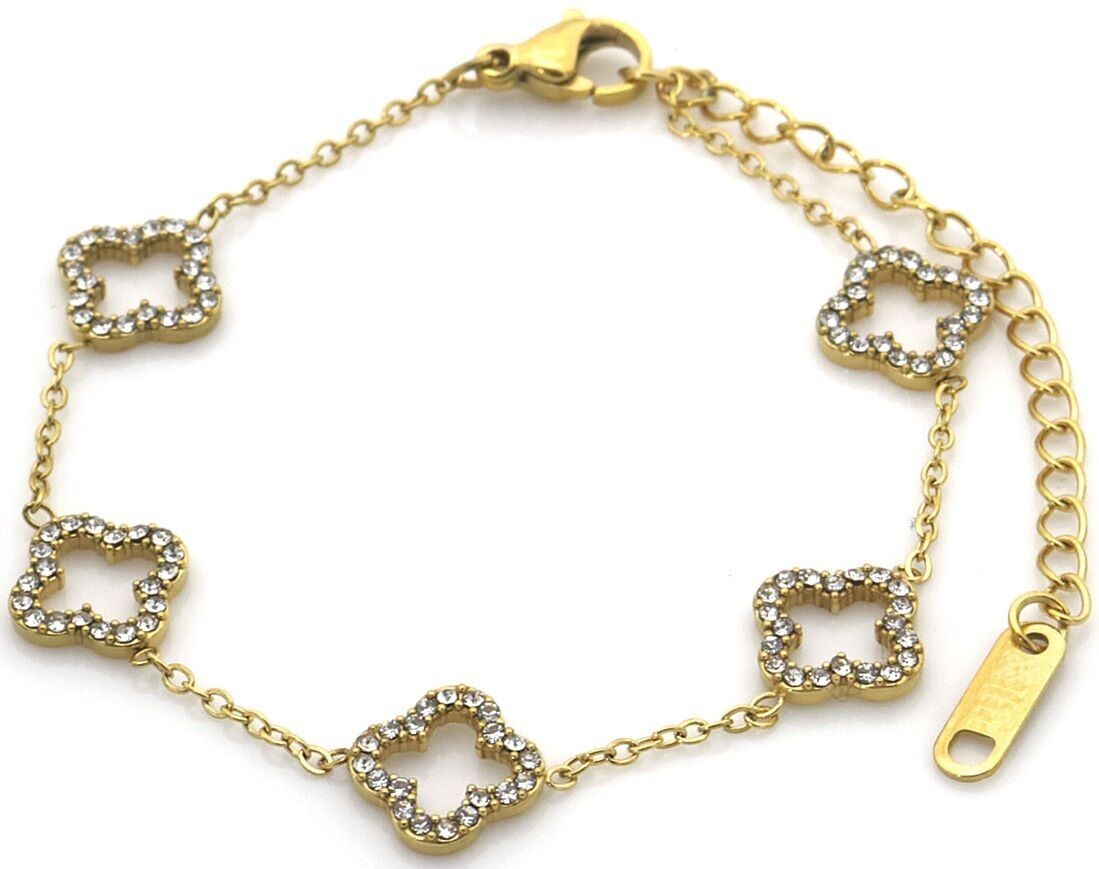 E-B22.2 B089-030G S.Bracciale in acciaio con cristalli di trifogli