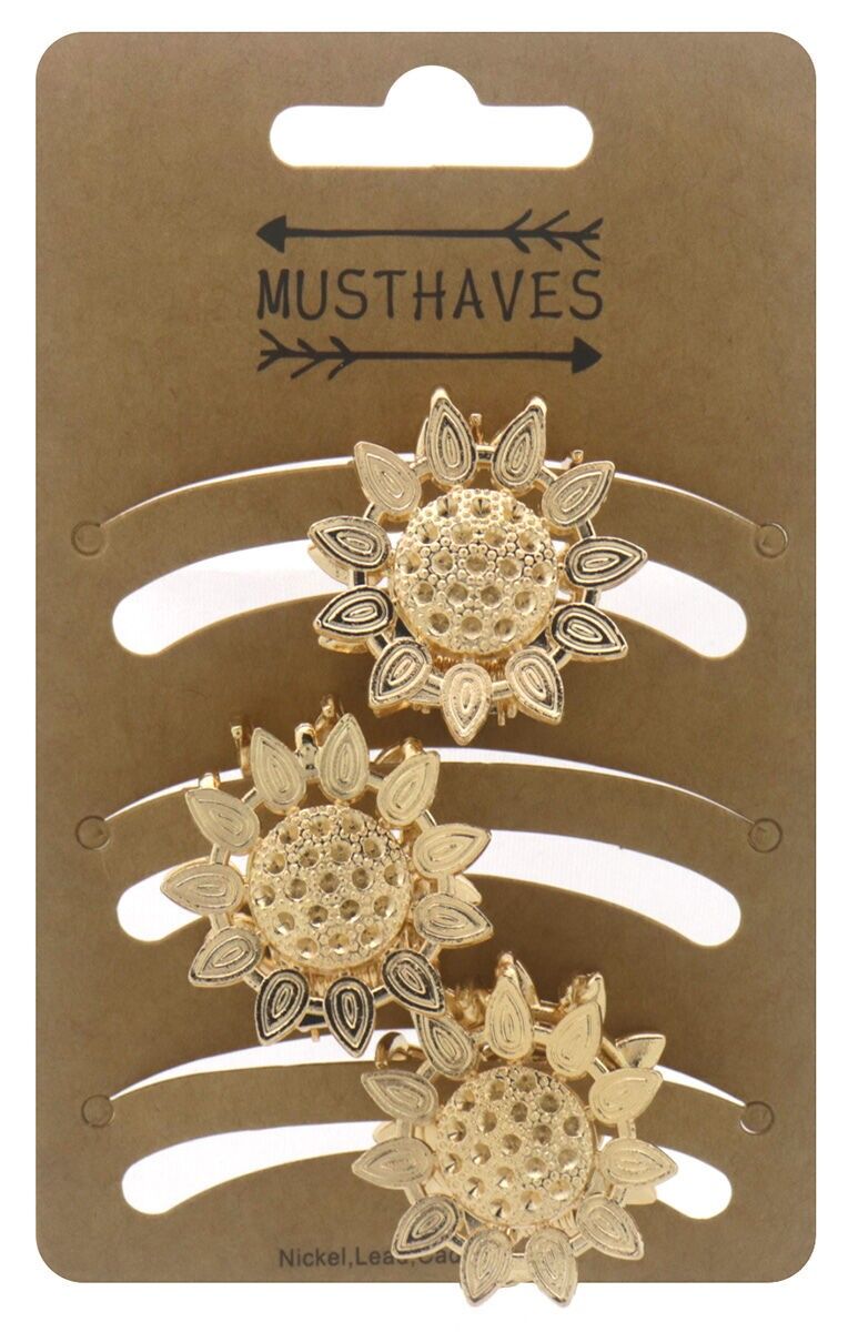 S-D8.1 H918-004-1 Fermaglio per capelli in metallo 3 cm Fiori - 3 pezzi