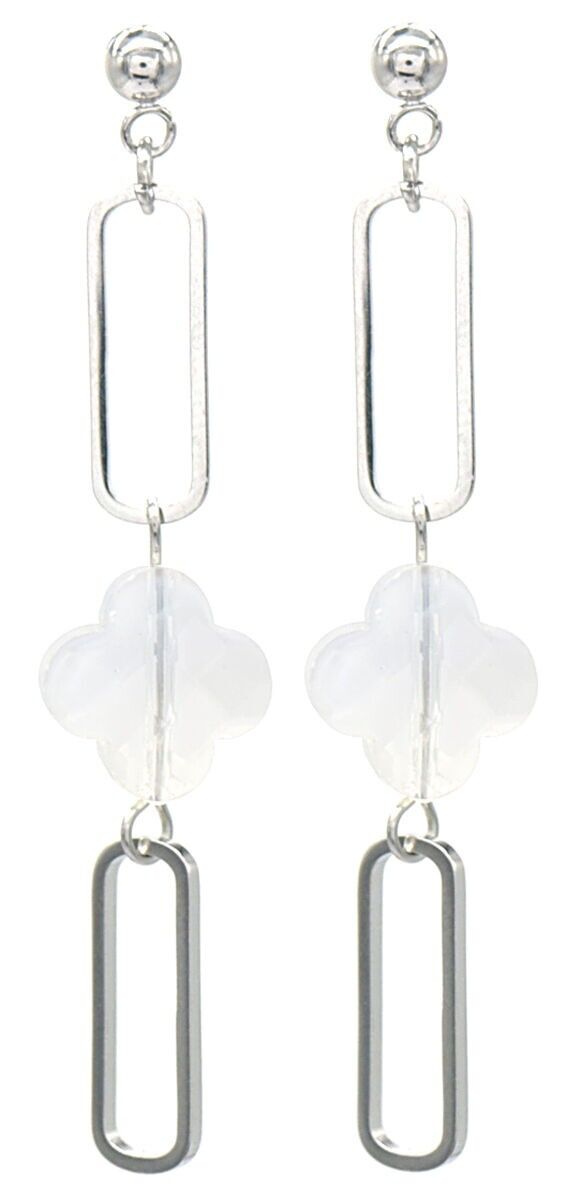 A-E7.2 E031-111S Orecchini in acciaio inox con pietra trifoglio 1x5,5 cm