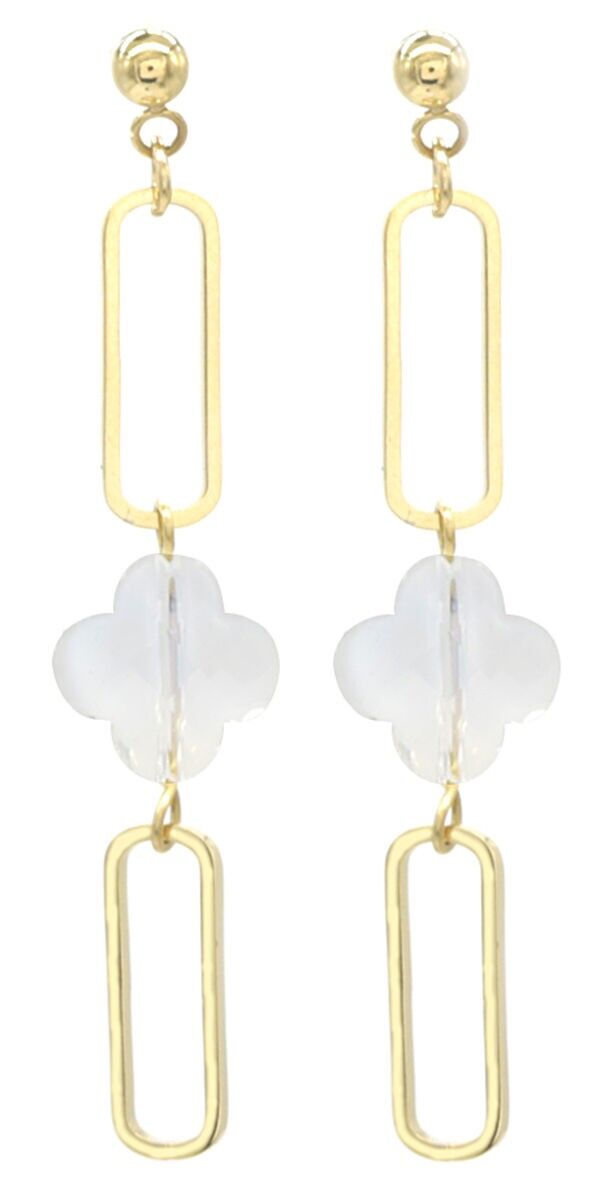 B-D8.3 E031-111G S. Orecchini in acciaio con pietra trifoglio 1x5,5 cm