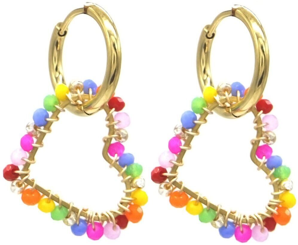 H-F7.3 E221-495 N.1 S.Orecchini in acciaio con perle di vetro da 3 cm a forma di cuore