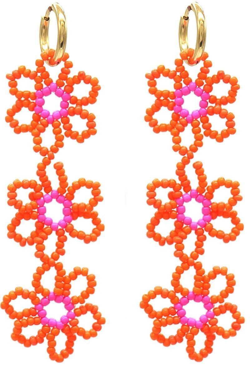 B-A21.2 E221-447 N.4 Orecchini Acciaio Inox Fiori Vetro 8cm Arancio