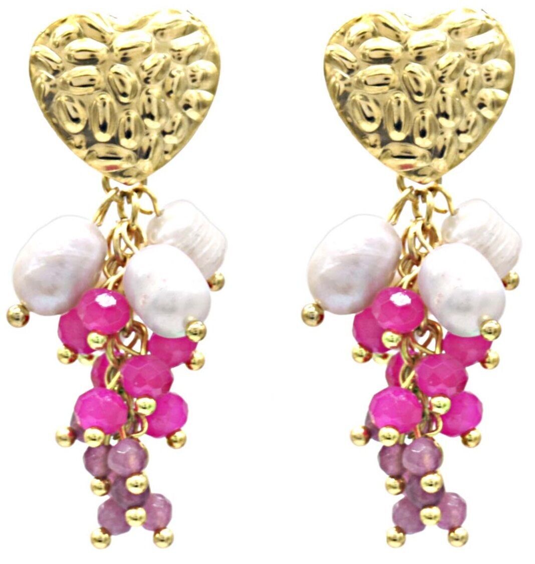 H-F16.3 E221-542 N. 2 S. Orecchini in acciaio Perla 4.5 cm viola