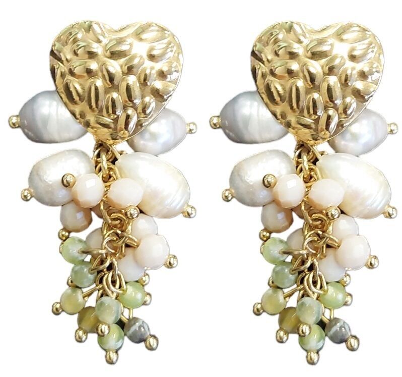 G-D5.5 E221-542 N. 3 anni Orecchini in acciaio Perla 4.5 cm Verde