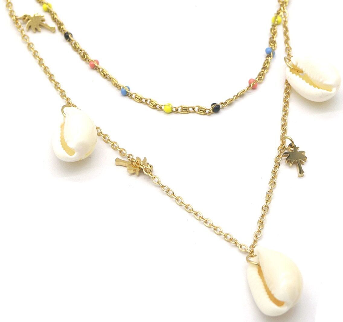 H-C9.1 N628-006G S.Collana con conchiglie a strati in acciaio