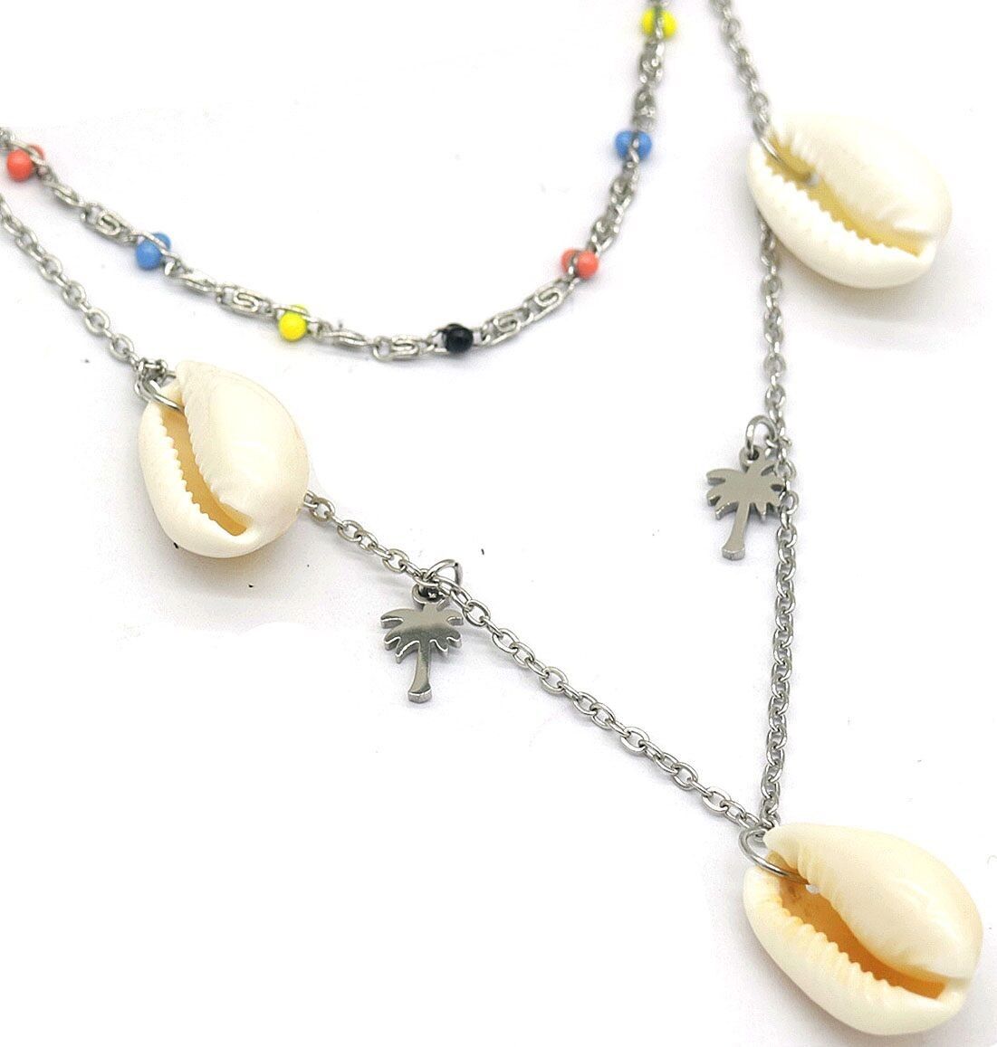 H-C8.3 N628-006 S.Collana con conchiglie a strati in acciaio