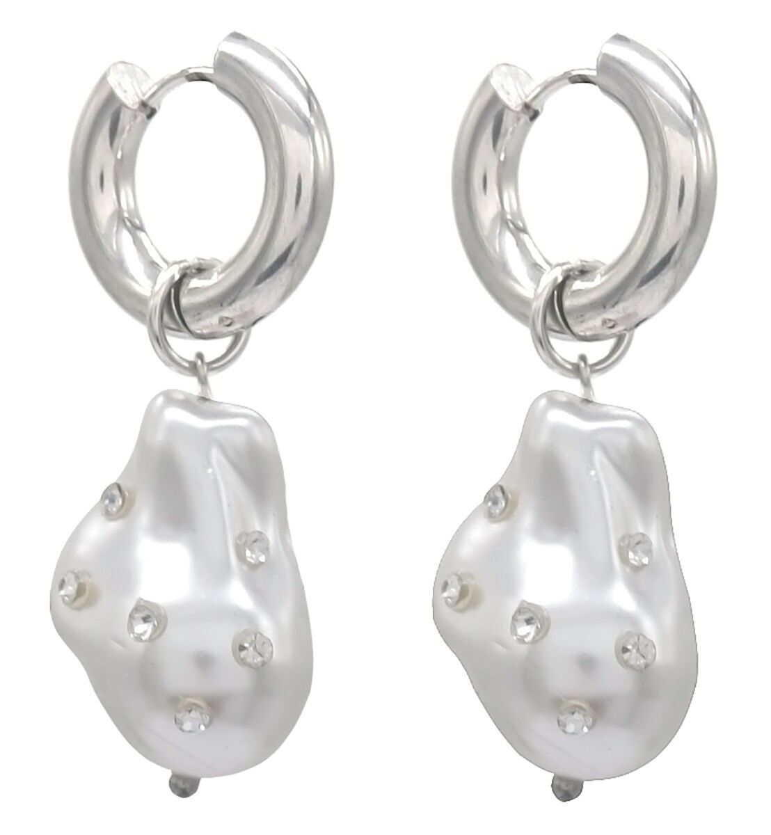 H-A6.3 E221-390S S. Orecchini in acciaio Perle-Cristalli 4.5x2 cm