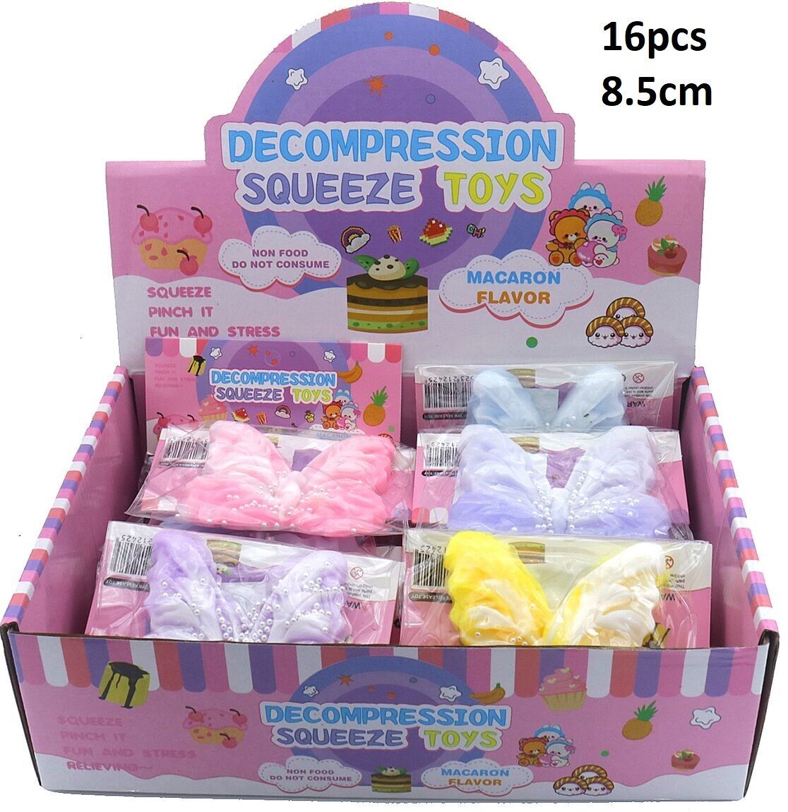 R-J2.2 TOY2535-028 Giocattoli decompressivi squishy - Farfalla 8.5 cm - 16 pezzi