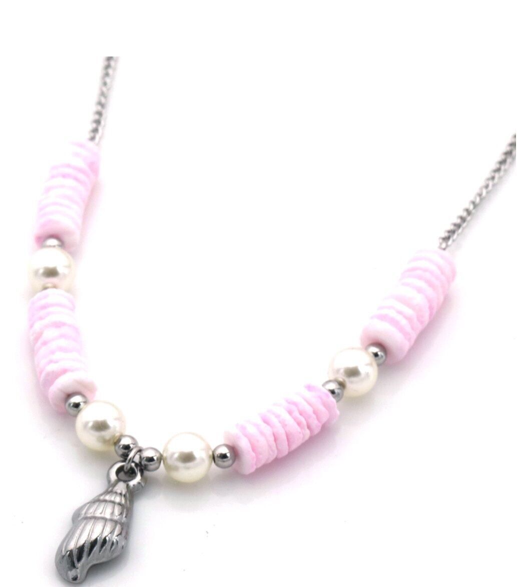 J-E8.3 N074-007S-1 S.Collana in acciaio con conchiglia 40-45 cm