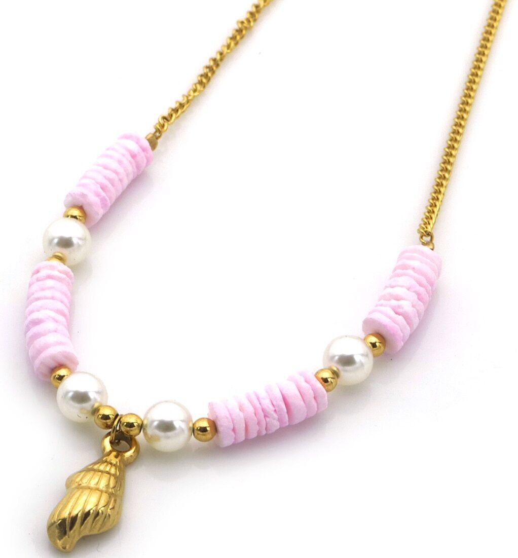 J-E7.1 N074-007G-1 S.Collana in acciaio con conchiglia 40-45 cm