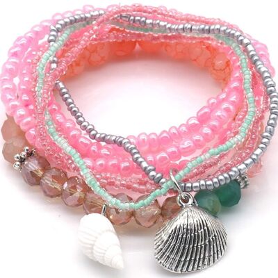 F-E21.1 B2529-052-3 Bracelet Set Glassbeads Shell