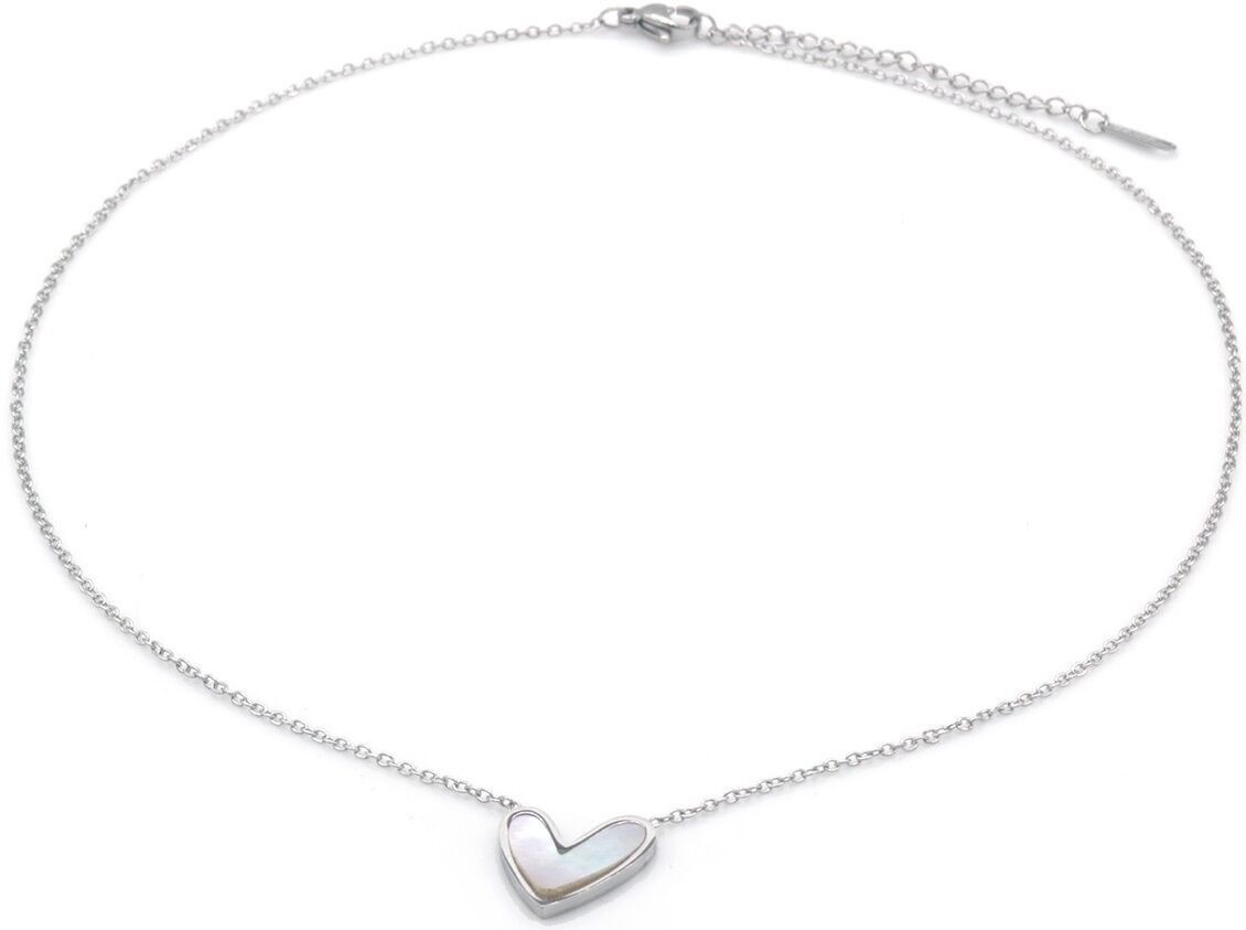 D-B4.3 N2517-016S S.Collana in acciaio con cuore in madreperla 40-45cm