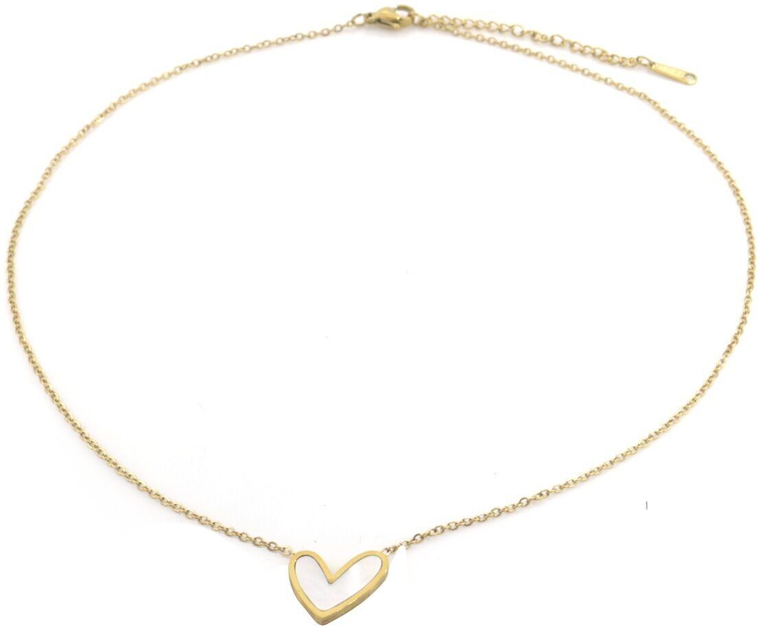D-B3.1 N2517-016G S.Collana in acciaio con cuore in madreperla 40-45cm
