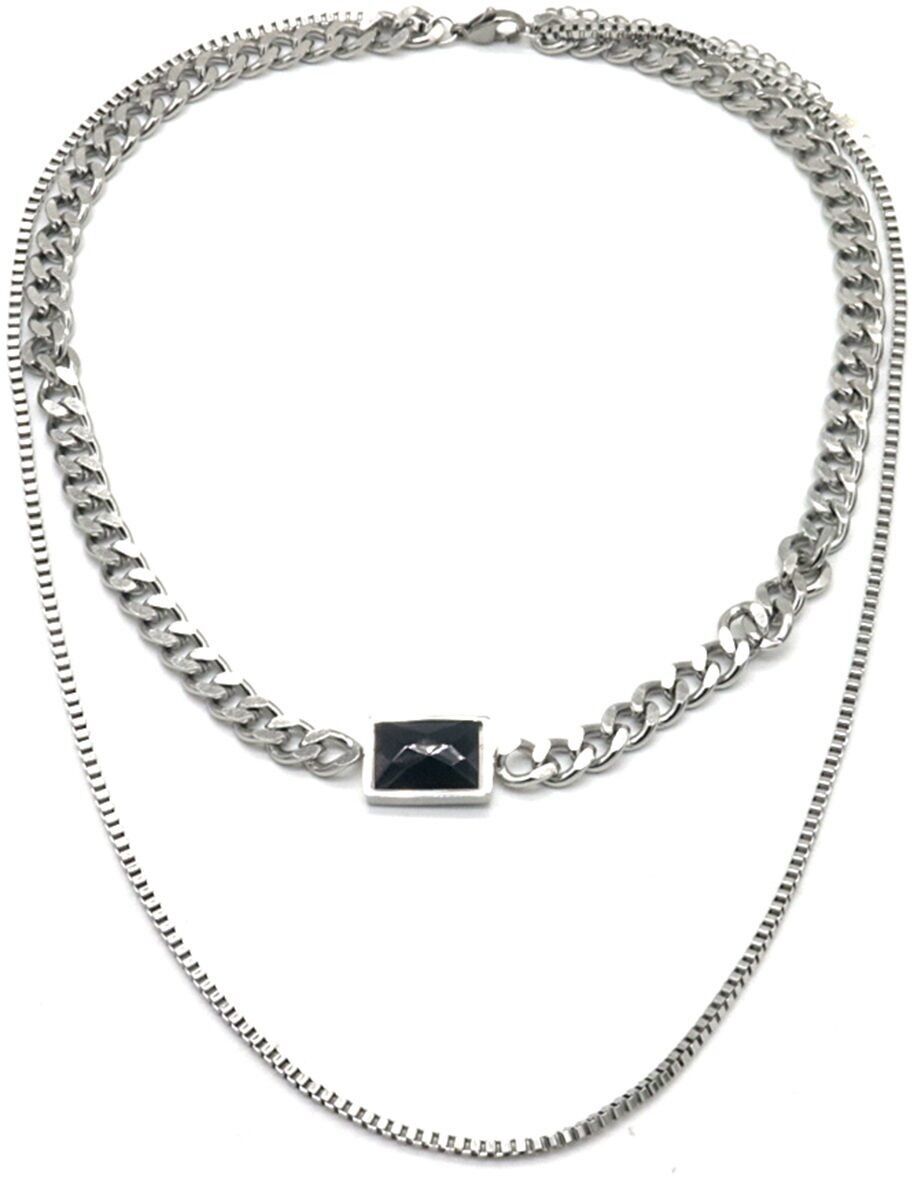 E-B23.2 N014-007S S.Mehrreihige Halskette aus Stahl mit Stein