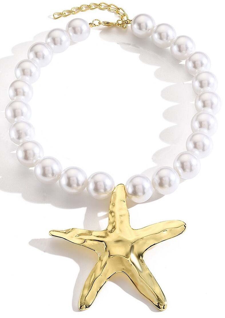 S-F7.1 N2540-014 Statement Halskette 18mm Perlen 8cm Seestern