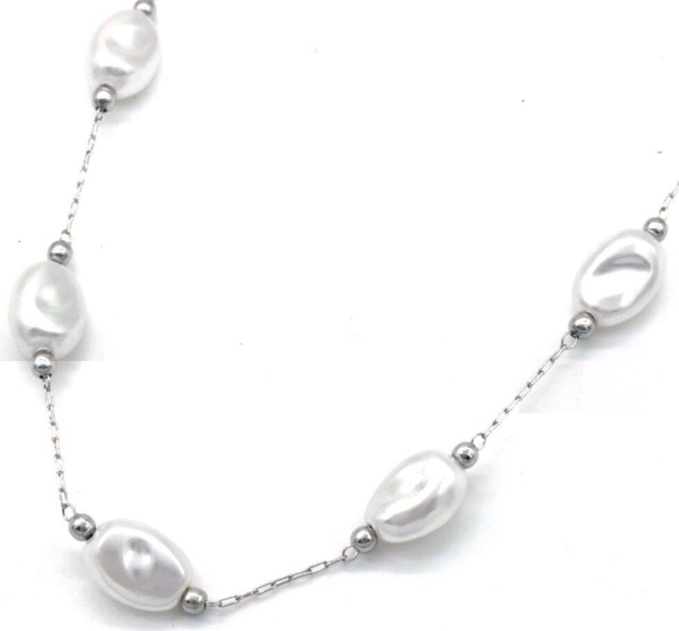 I-A22.2 N221-385S N. 2 S.Collana in acciaio e perle
