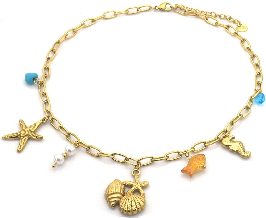 E-F22.1 N2503-022G S.Collana in acciaio con ciondolo oceano 40-45 cm