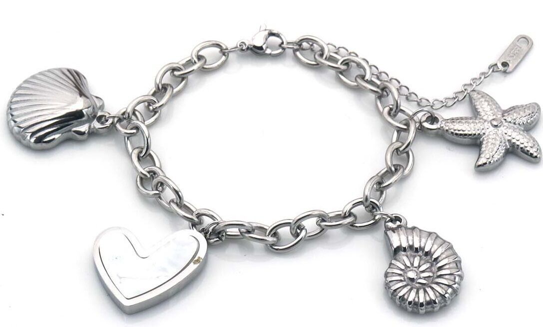 F-D22.2 B2503-006S S.Bracciale in acciaio con ciondoli MOP