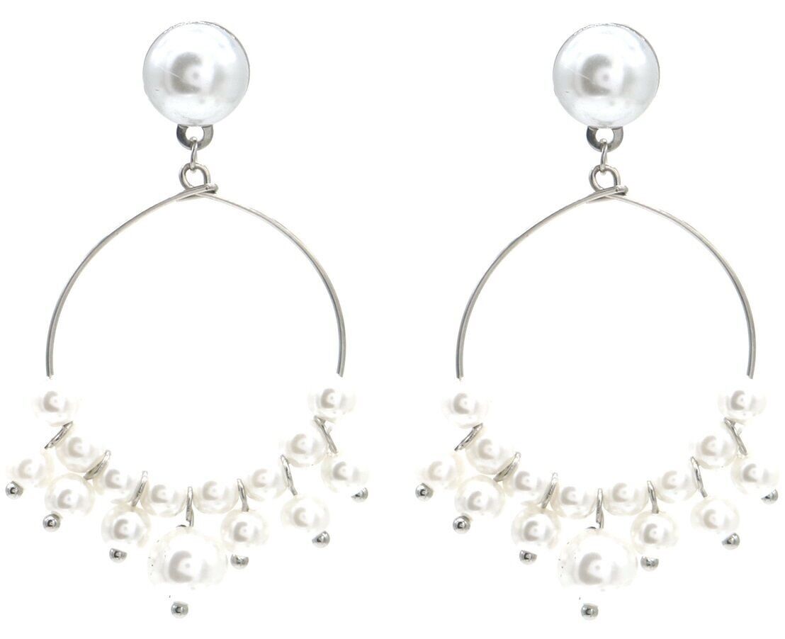 B-C17.1 E012-006S Orecchini in Acciaio S con Perle 5.5x3cm