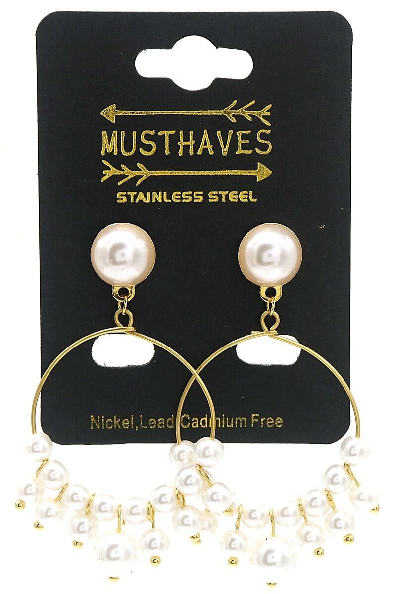 B-B9.2 E012-006G Orecchini S. Acciaio con Perle 5,5x3cm