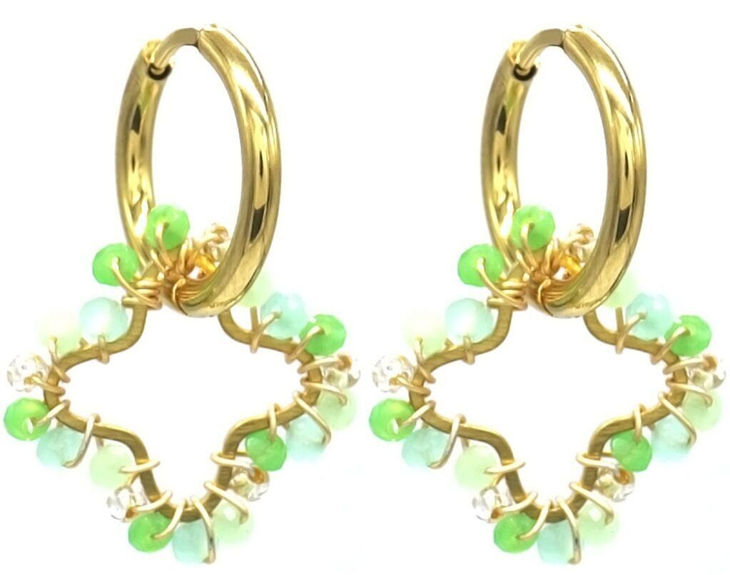 C-C5.5 E221-491 S. Orecchini Acciaio Perle Vetro Trifoglio 2.6cm Verde