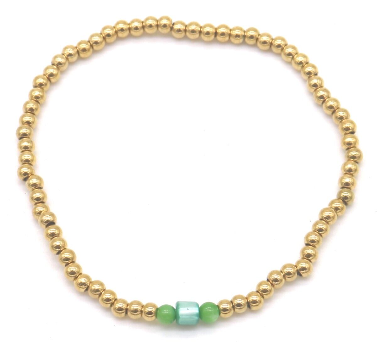 B-B5.2 B2142-004AG S.Bracciale elastico in acciaio con avventurina verde