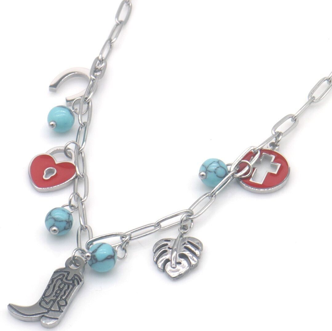 H-D2.1 N2503-030S S.Collana in acciaio con ciondolo Cowgirl 40-45 cm