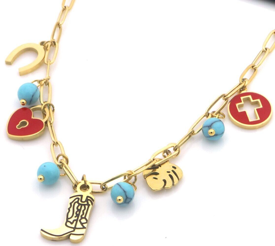 H-E3.1 N2503-030G S.Collana in acciaio con ciondolo Cowgirl 40-45 cm