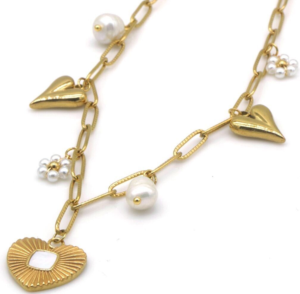 I-D10.1 N1036-006 S.Collana in acciaio con ciondoli a forma di cuore 40-45 cm