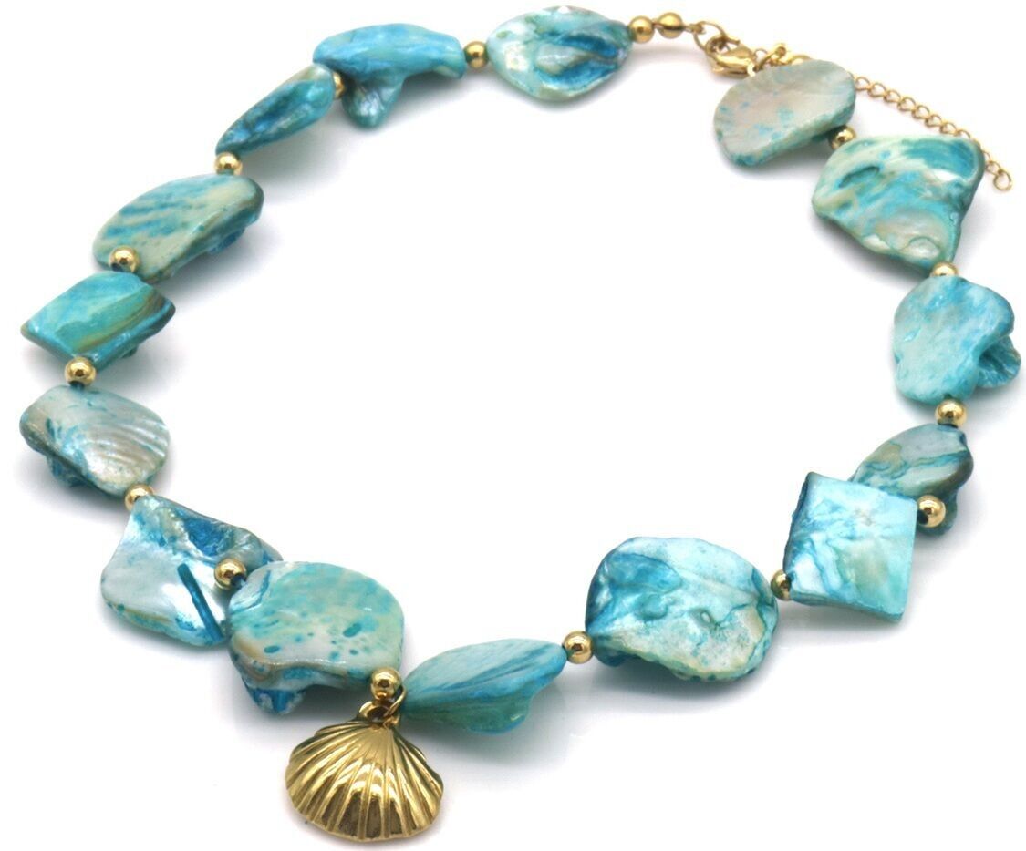 Sol-Si2.1 N074-056G-1 S.Collana in acciaio con conchiglie 40-45 cm