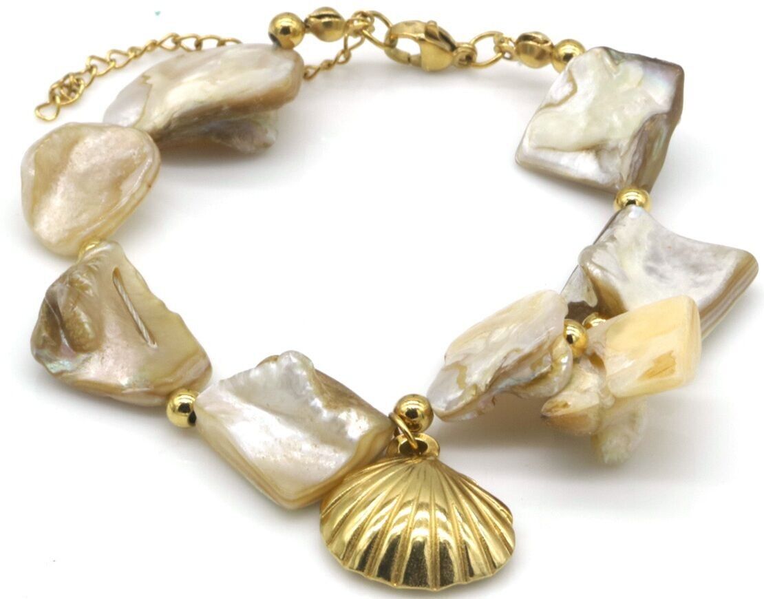 F-E15.1 B074-084G-2 S.Bracciale in acciaio con conchiglie 16-21 cm