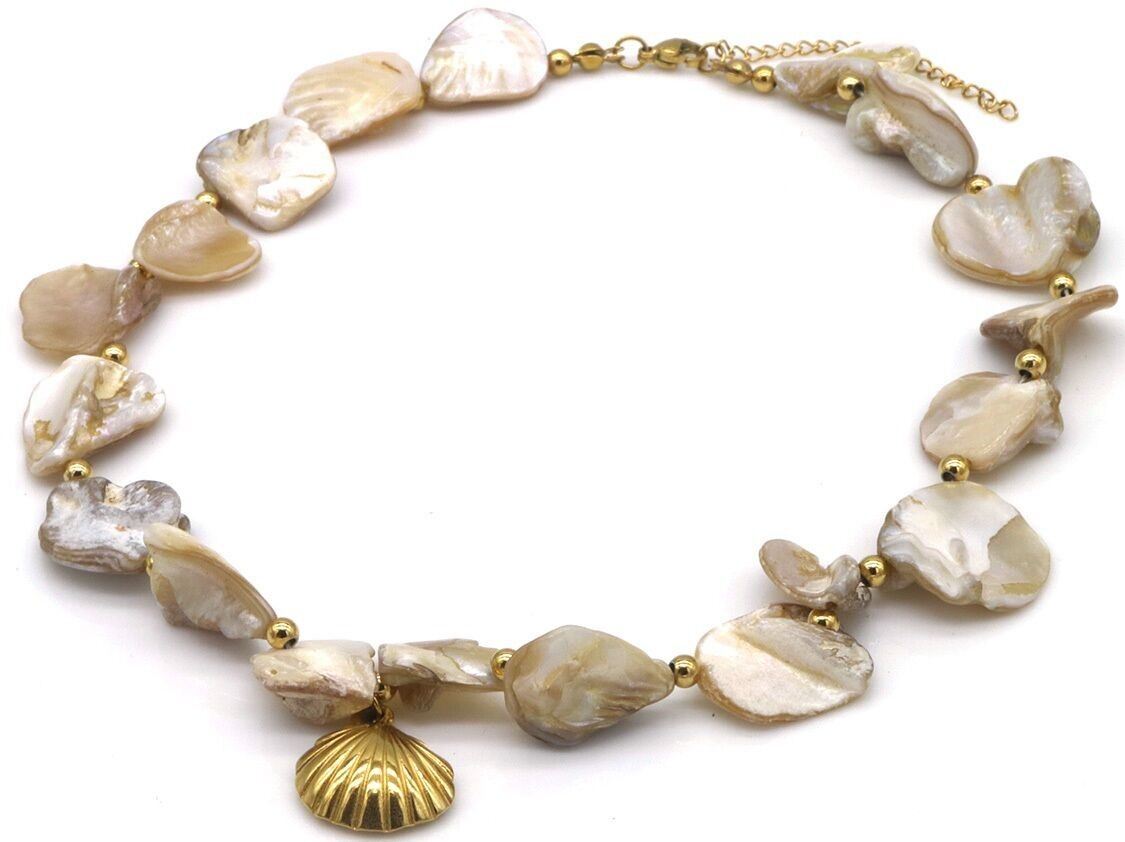 G-C8.3 N074-056G-2 S.Collana in acciaio con conchiglie 40-45 cm