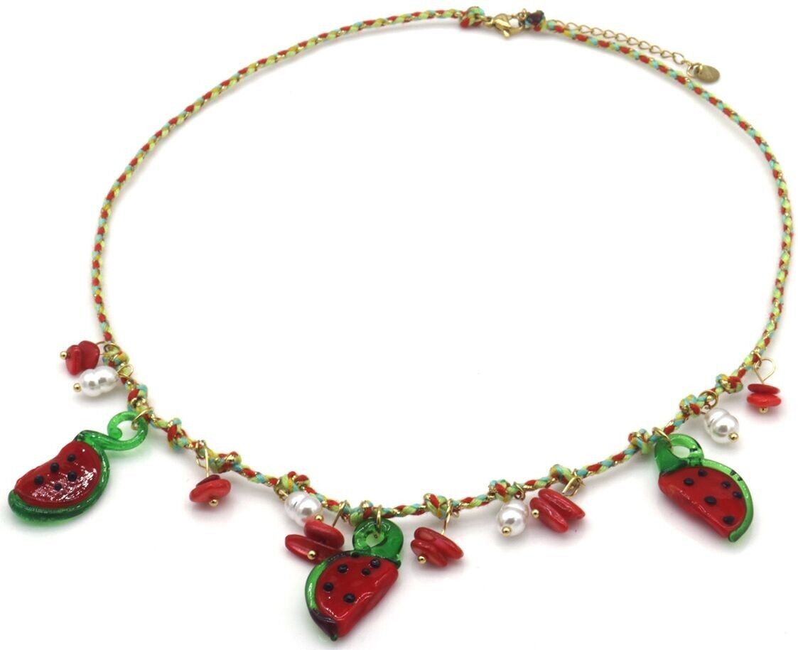 F-C2.2 N1036-011-1 Seilhalskette S.Stahlglas-Frucht-Charms