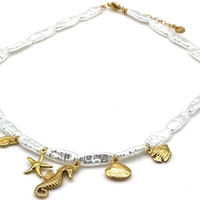 F-F2.3 N1036-003 Collar de Perlas S.Charms de acero Sealife 40-45cm