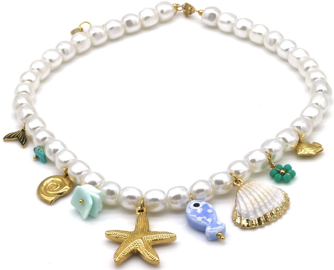 G-F25.2 N1036-002 Perlenkette S.Stahl-Charms Meerestiere 40-45cm