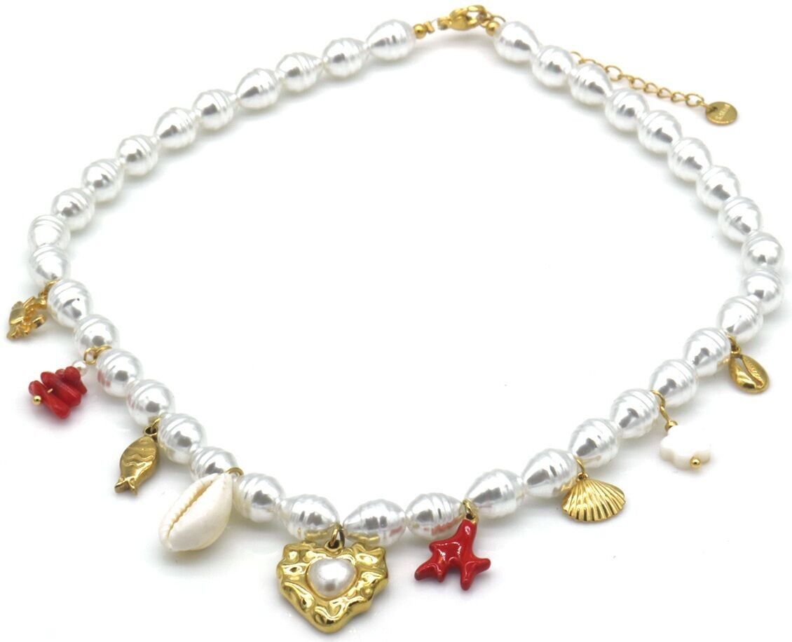 I-D23.1 N1036-004 Perlenkette S.Stahl-Charms Meerestiere 40-45cm