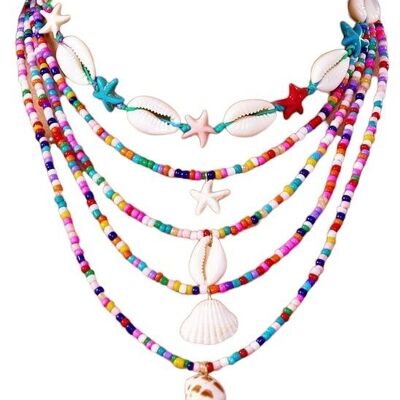 F-E10.2 N2540-063-1 Set di collane a strati multicolore - Conchiglie