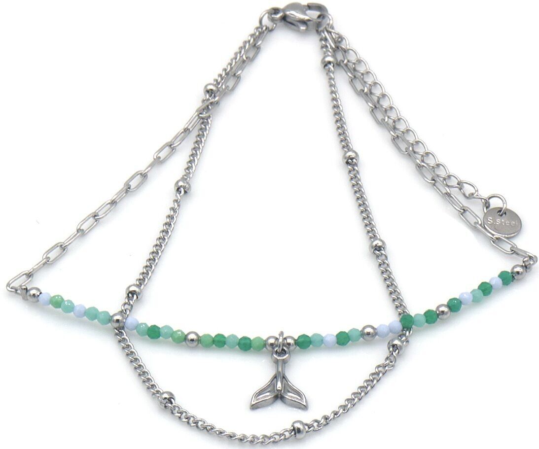 F-B6.1 ANK1036-005S S.Stahl Fußkettchen Lagen Glasperlen